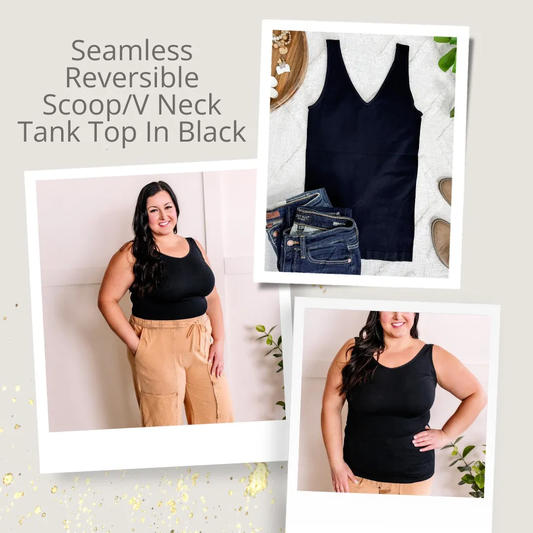 1.17 Seamless Reversible Scoop/V Neck Tank Top In Black