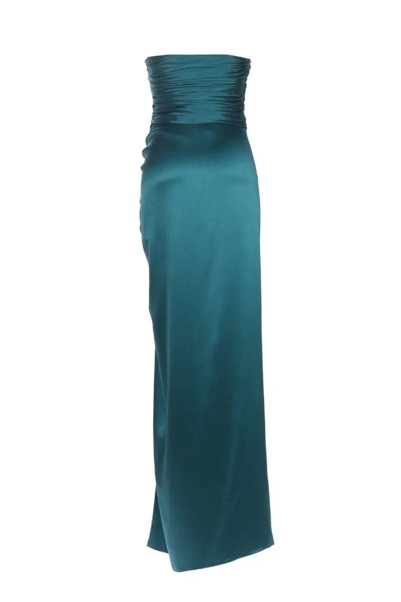 AEGEAN BLUE SIRENA CUT-OUT SILK MAXI DRESS