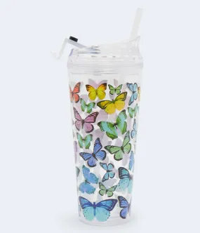 Aeropostale Womens' Butterflies Flip-Top Water Bottle - -colored - Size One Size - Plastic - Teen Fashion & Clothing Multi