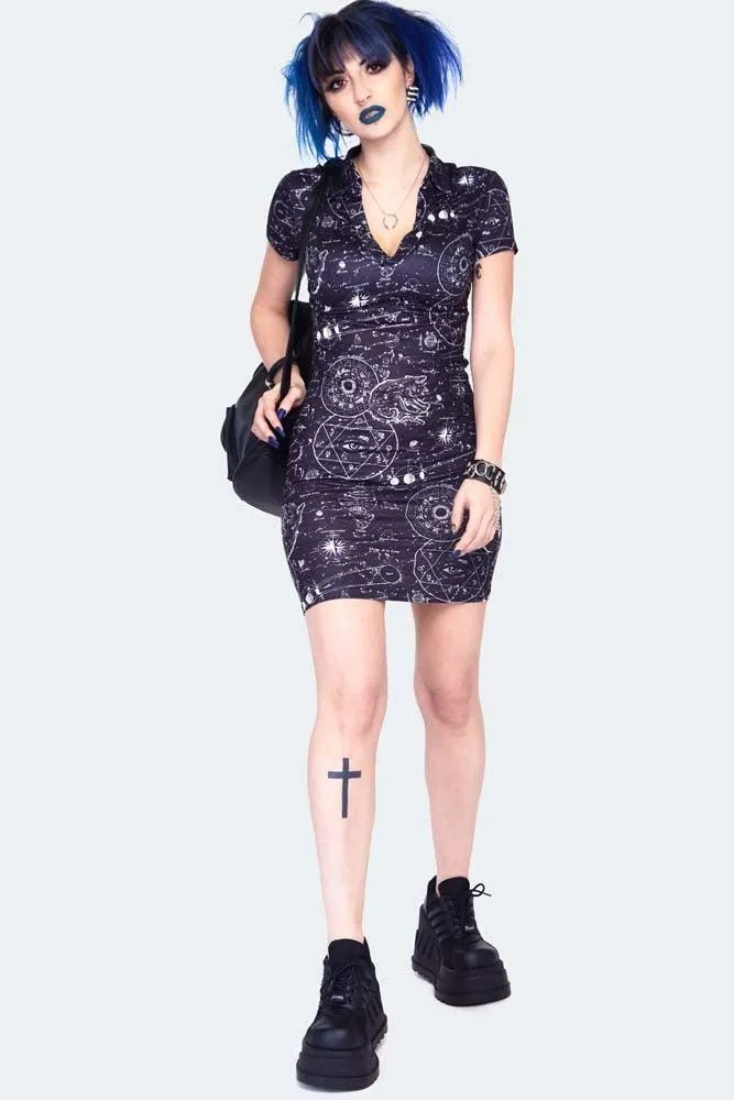 Alchemy Cat Print Mini Polo Dress