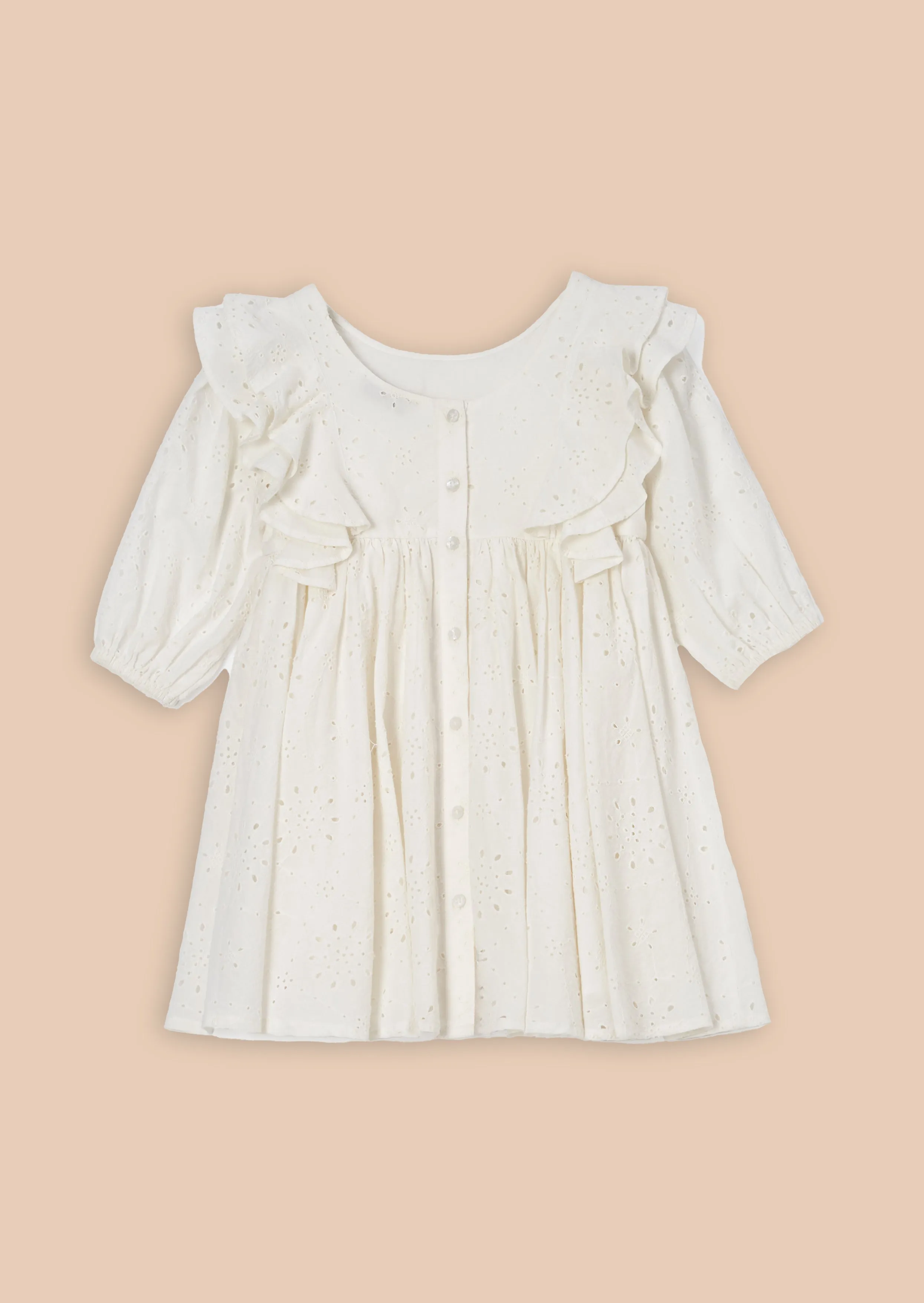 Alessandra White Broderie Ruffle Dress