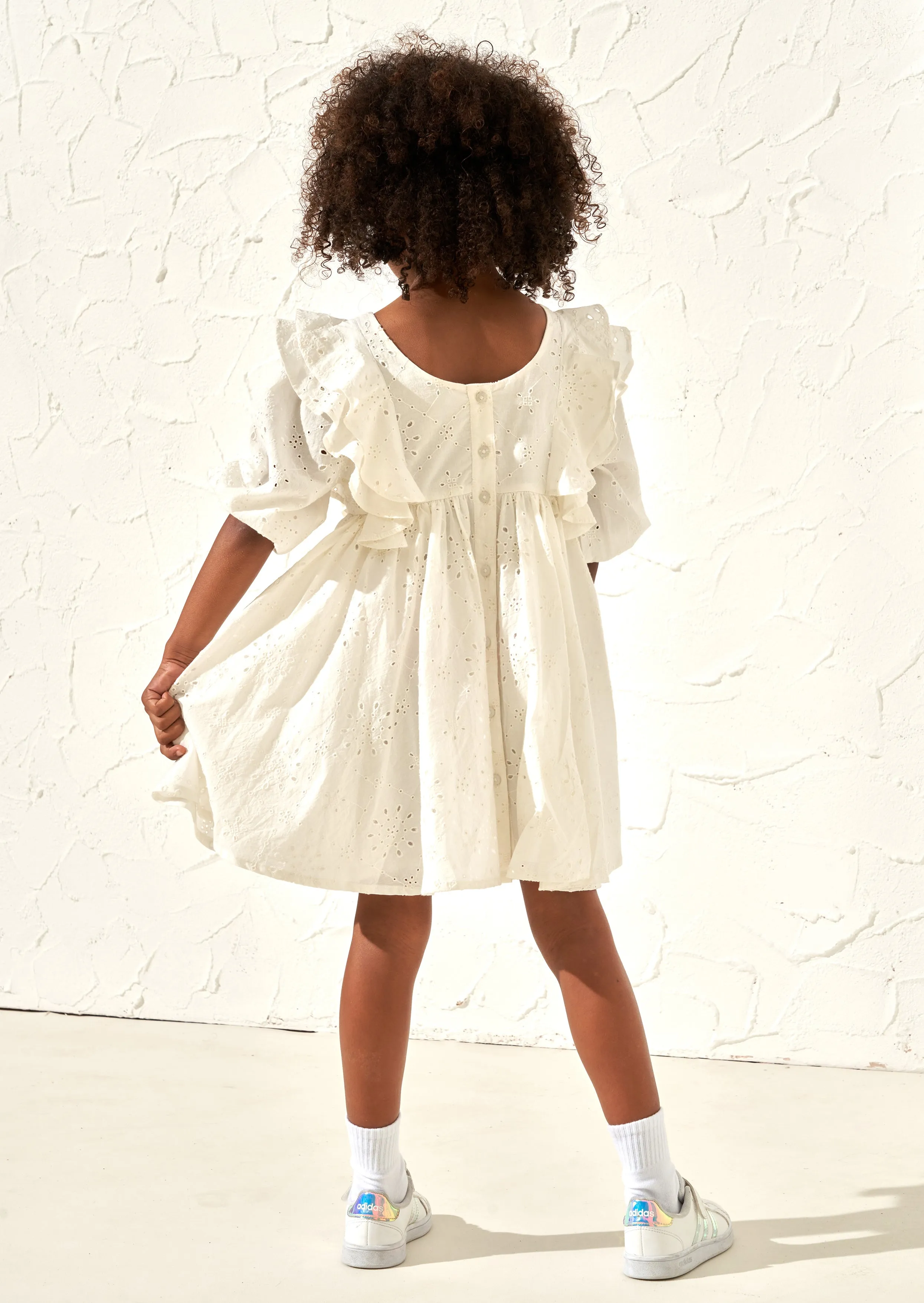 Alessandra White Broderie Ruffle Dress