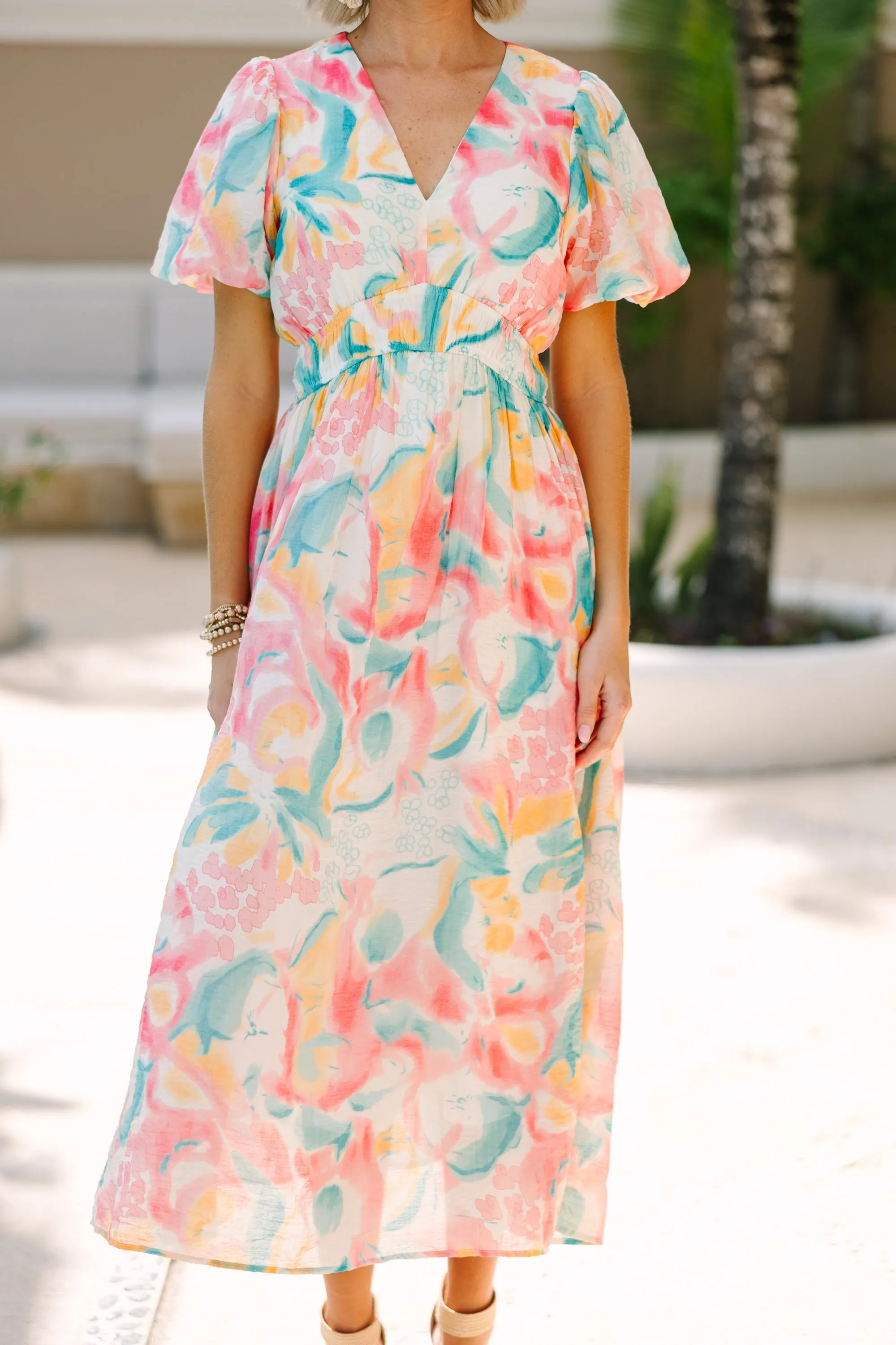 All Over Again Pink Floral Midi Dress