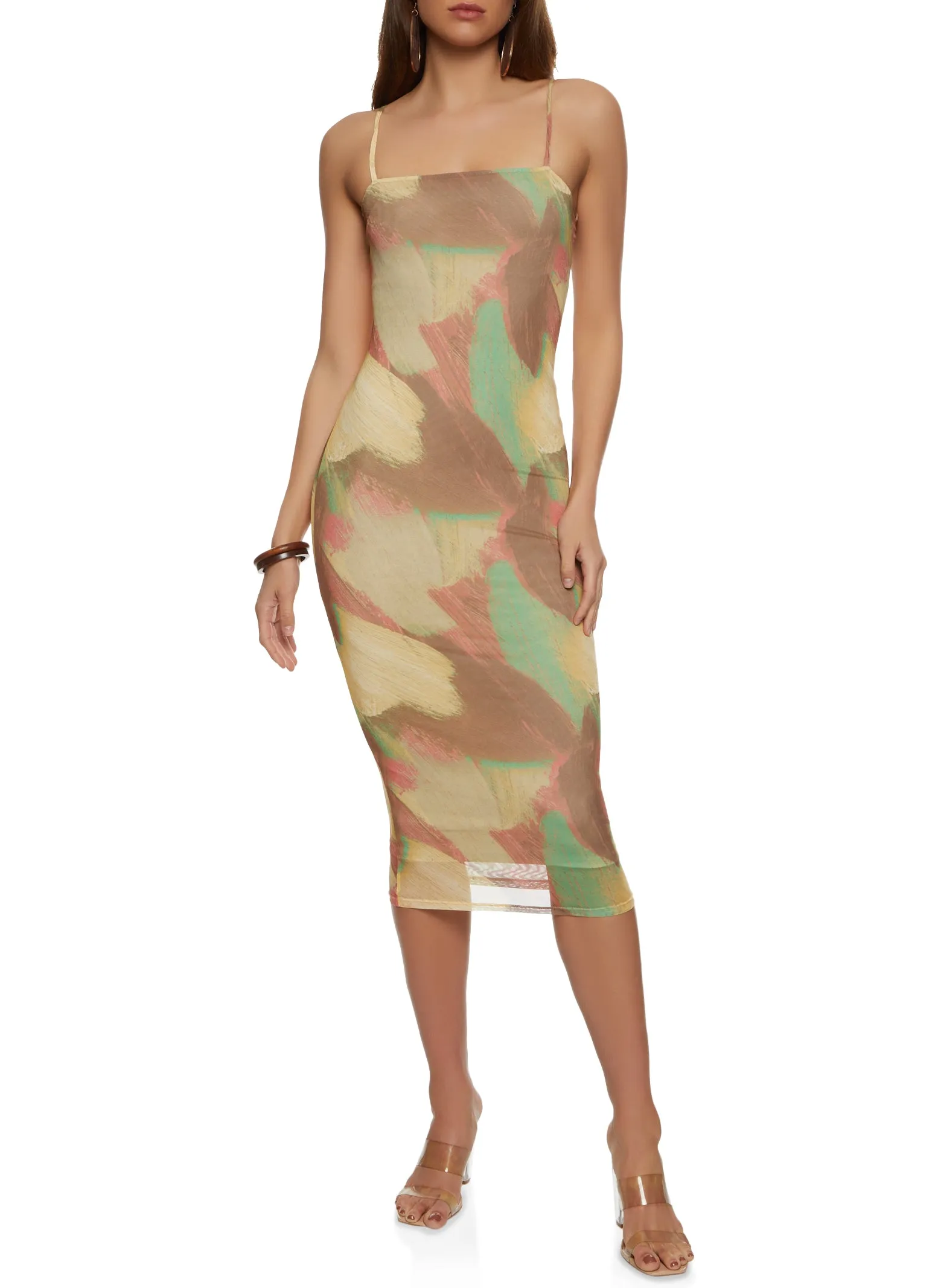 Almost Famous Printed Mesh Cami Midi Dress