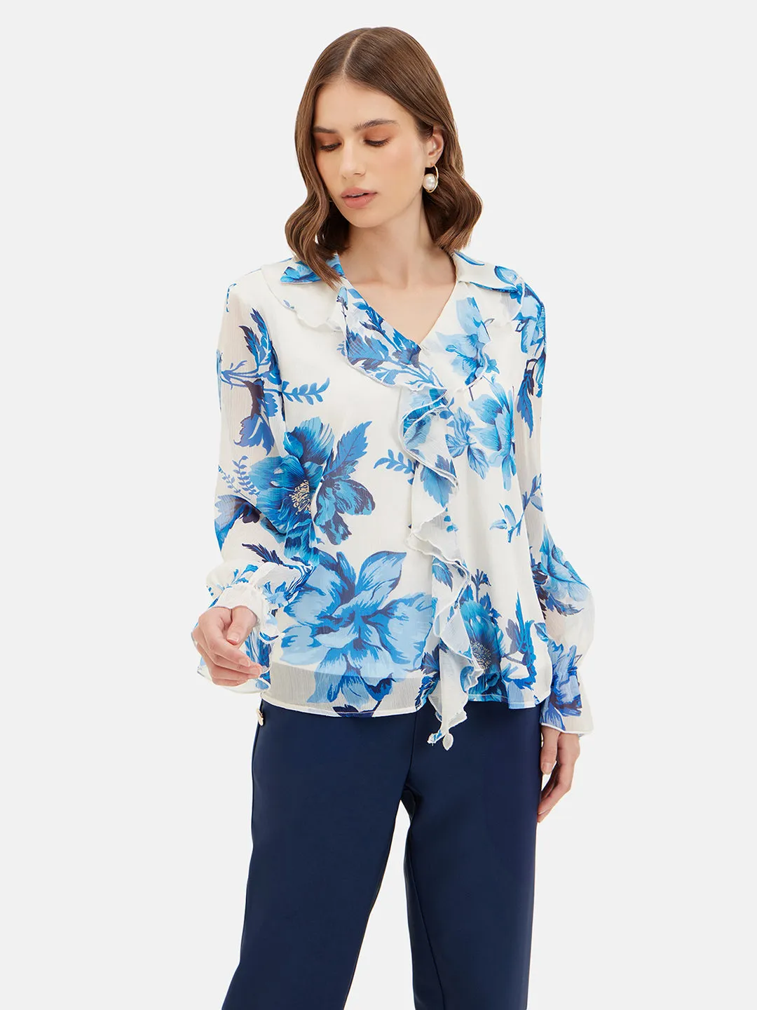 Amelia Printed Ruffled Top