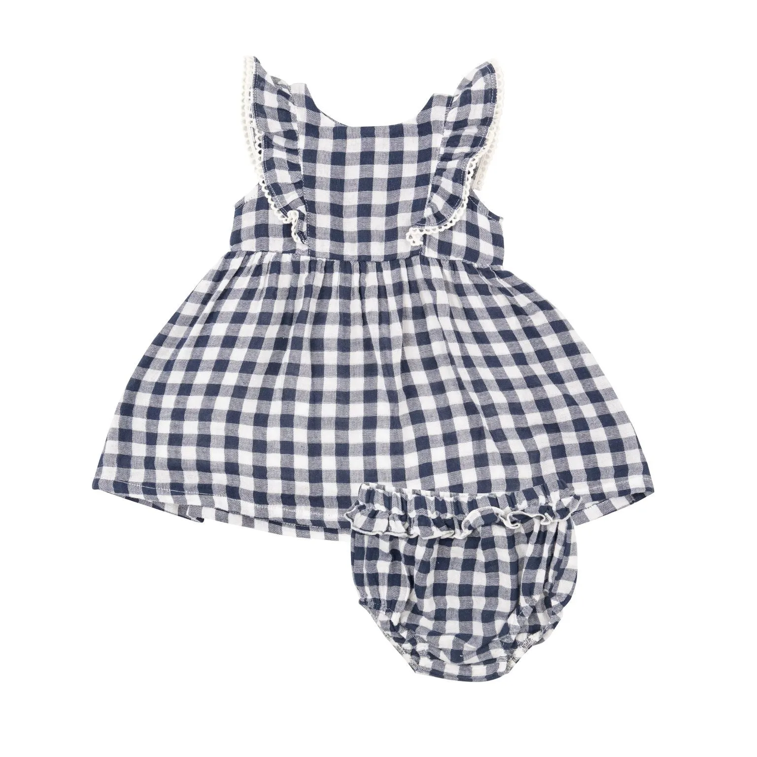 Angel Dear - Navy Gingham Ruffle Dress