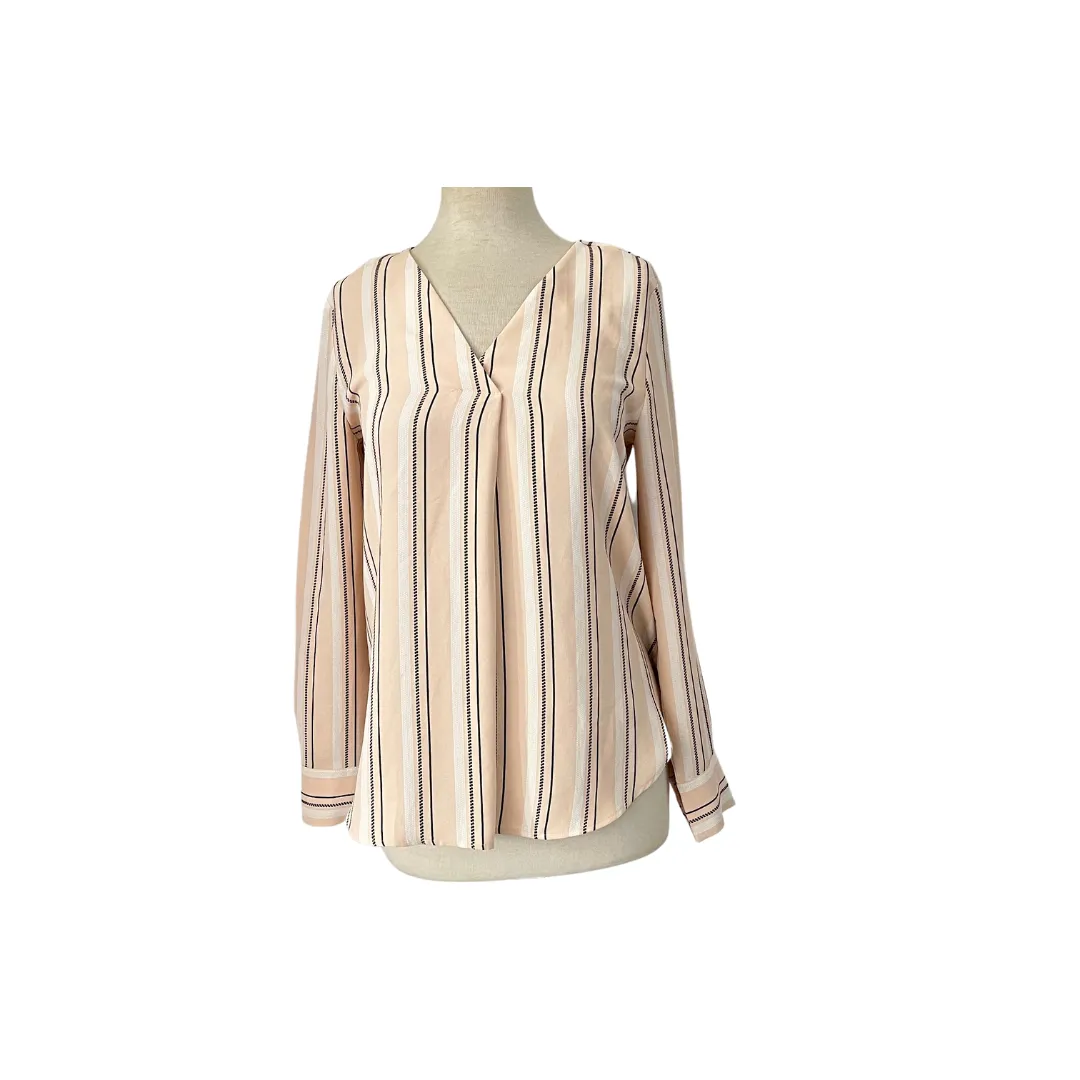 Ann Taylor Light Pink with Black & White Stripes Top | Pre Loved |