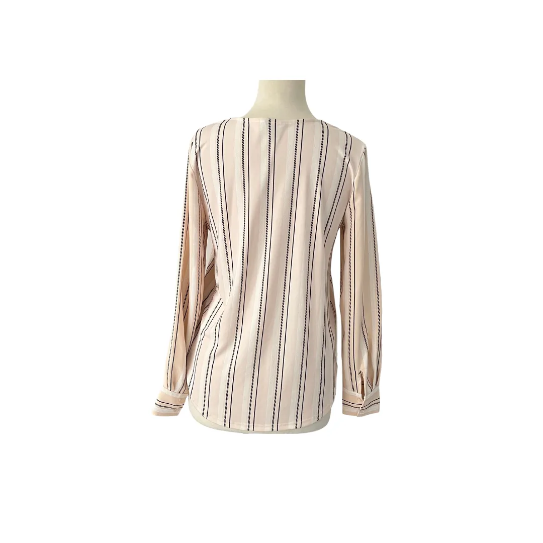 Ann Taylor Light Pink with Black & White Stripes Top | Pre Loved |