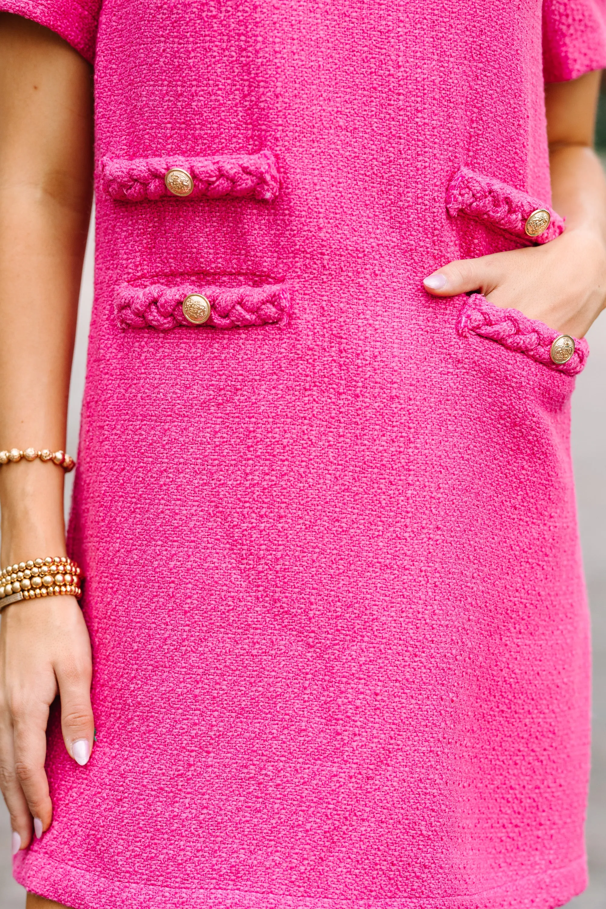 Ask You Out Pink Tweed Shift Dress