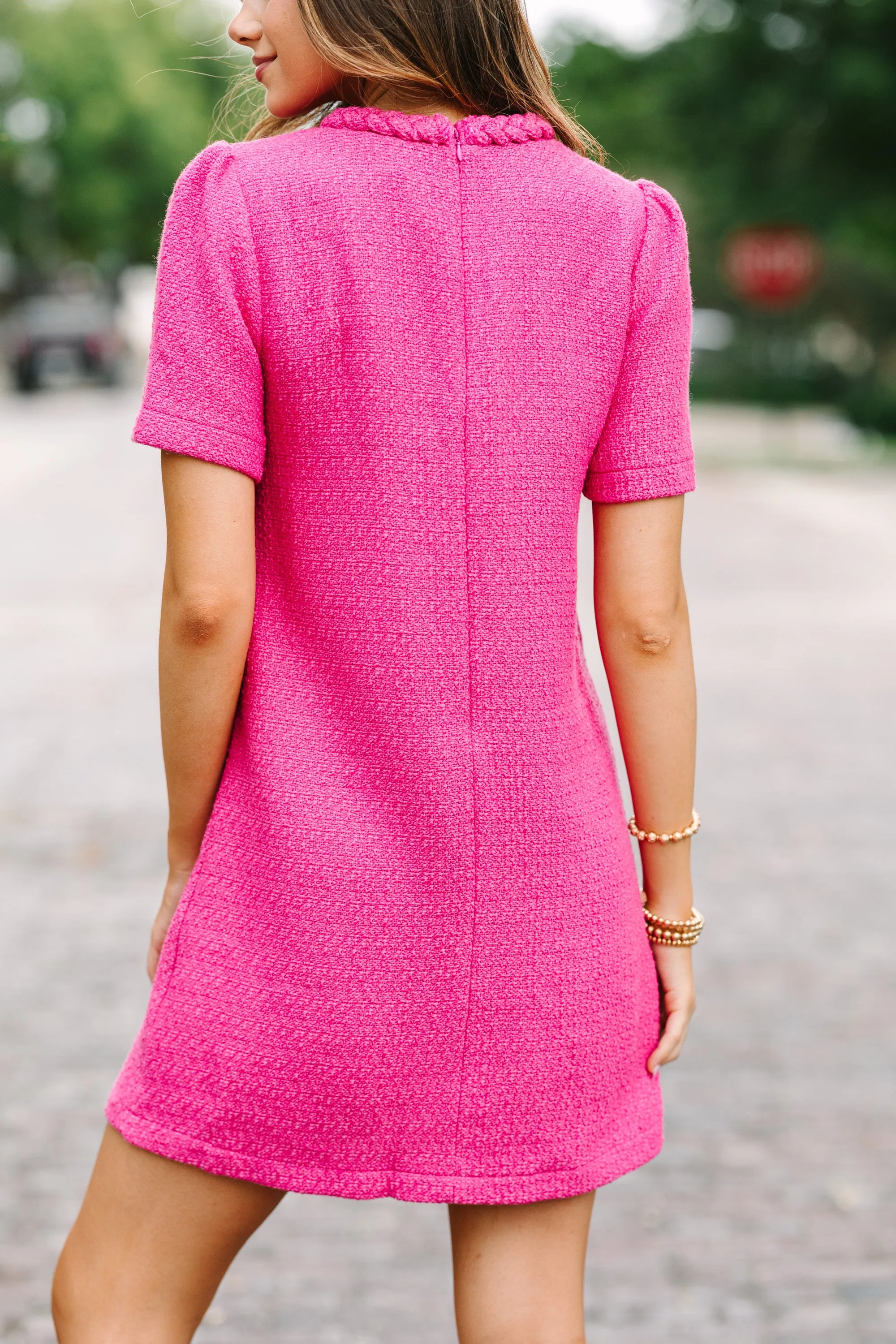 Ask You Out Pink Tweed Shift Dress