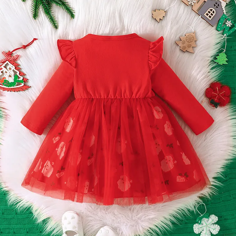 Baby Kid Girls Letters Cartoon Print Christmas Dresses Wholesale 23101536