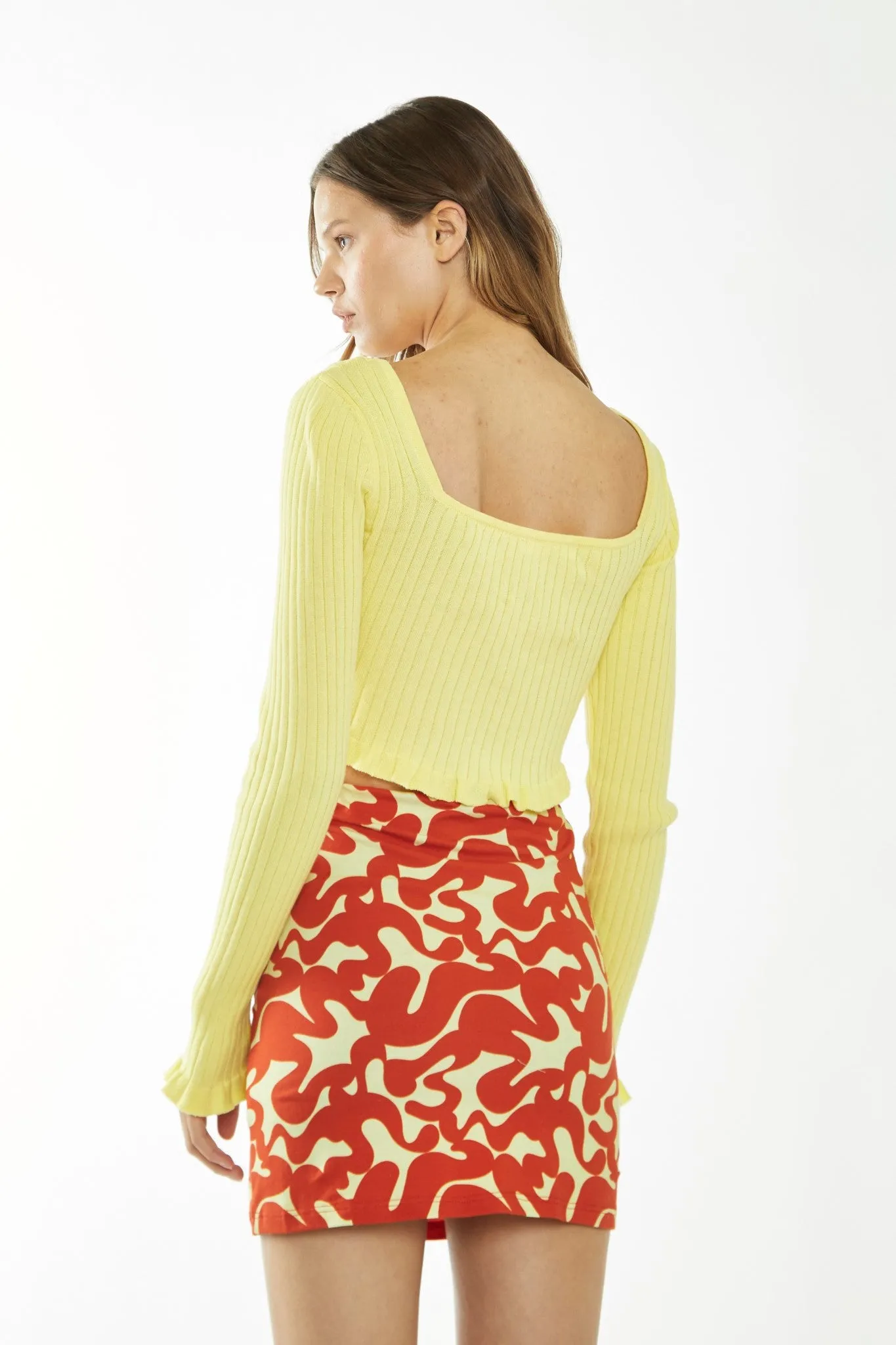 Banana-Yellow Square Neck Crop Top