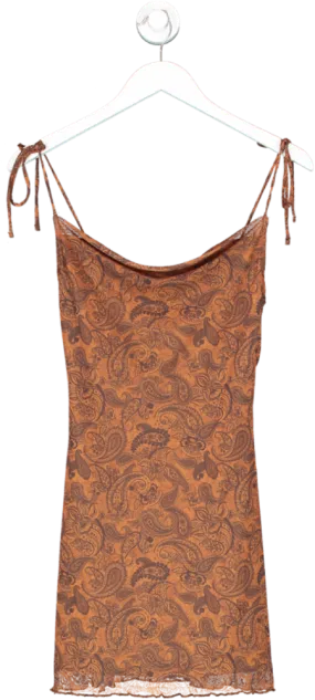 Bershka Brown Paisley Print Mesh Mini Dress UK XS