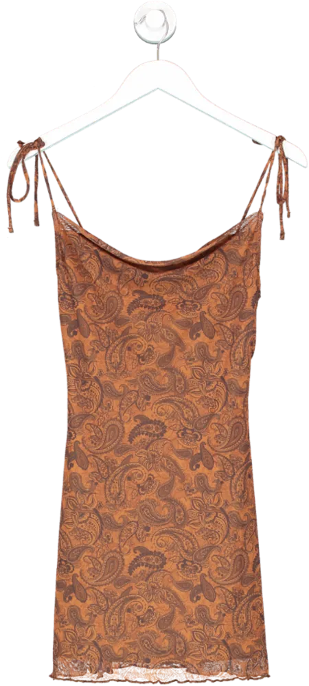 Bershka Brown Paisley Print Mesh Mini Dress UK XS