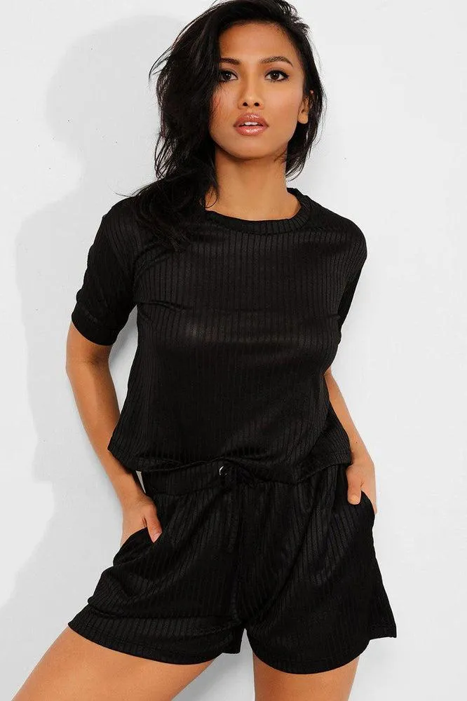 Black Ribbed Shorts And Tee Set