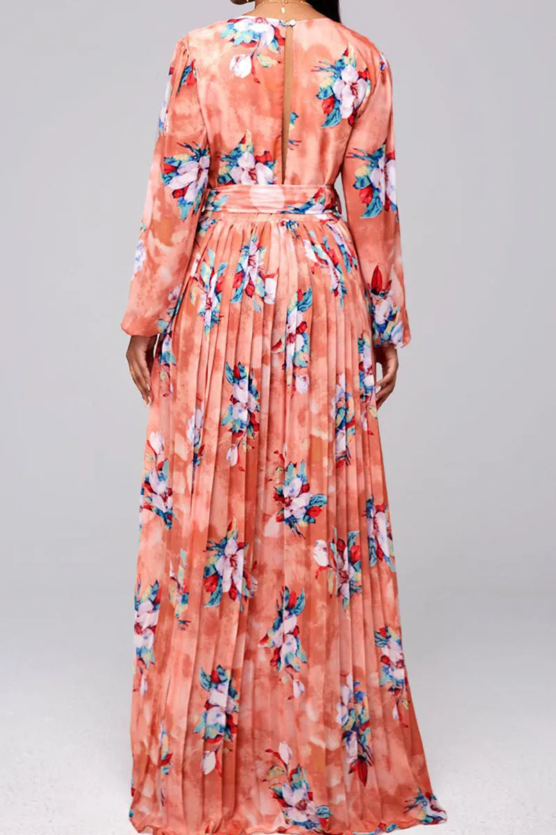 Bohemian Print Split Joint Fold V Neck Straight Dresses