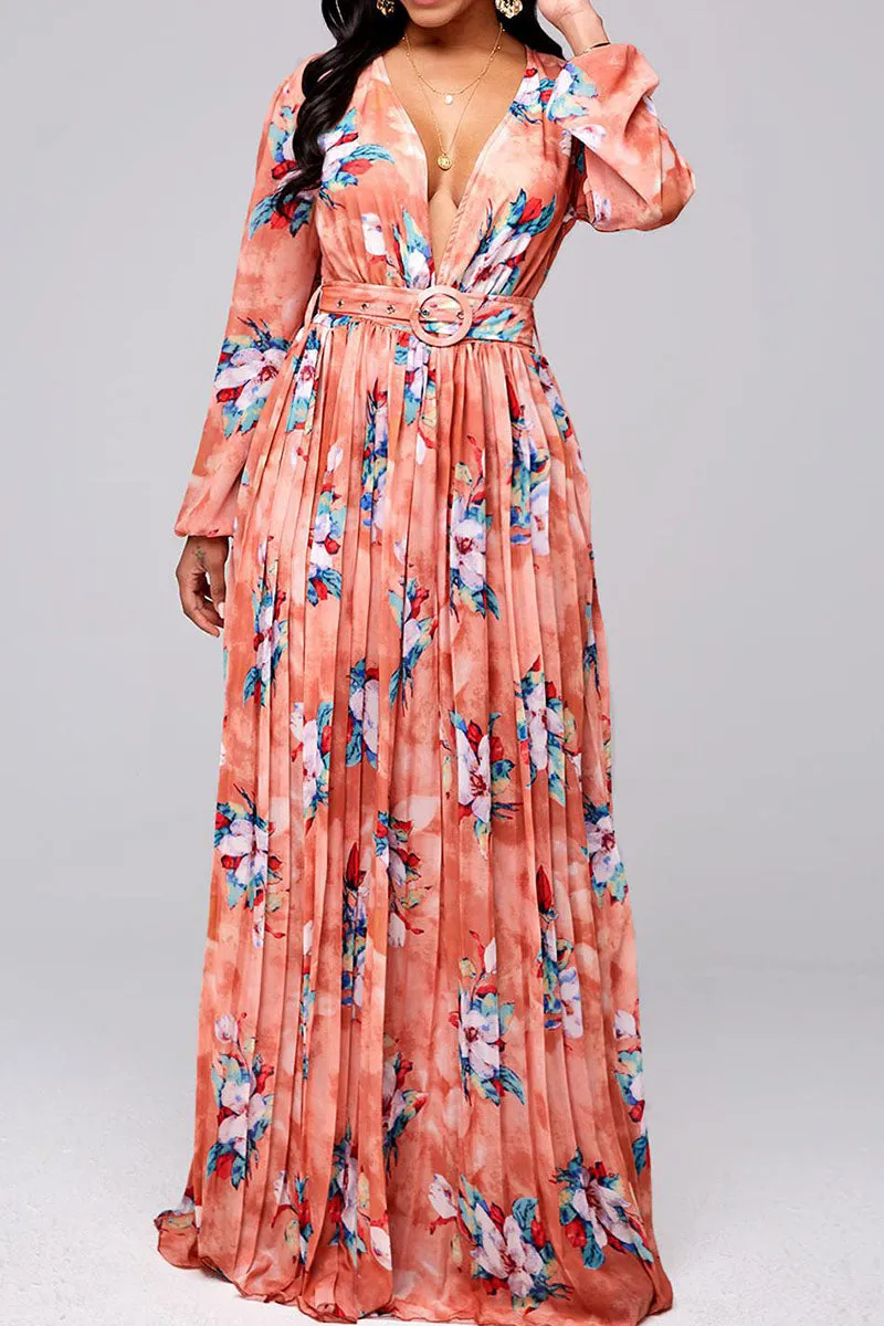 Bohemian Print Split Joint Fold V Neck Straight Dresses