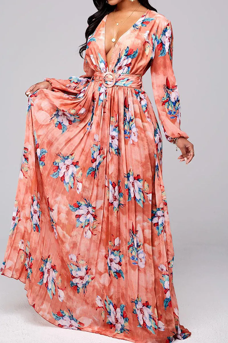 Bohemian Print Split Joint Fold V Neck Straight Dresses