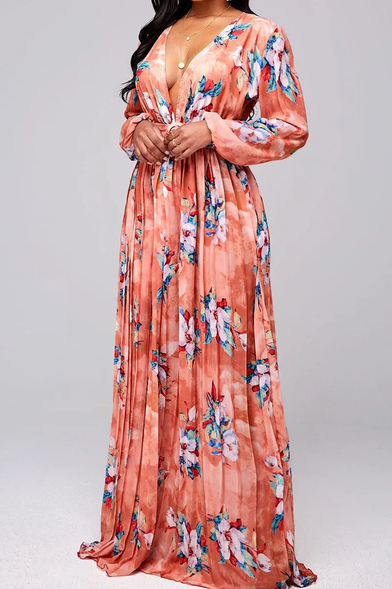 Bohemian Print Split Joint Fold V Neck Straight Dresses