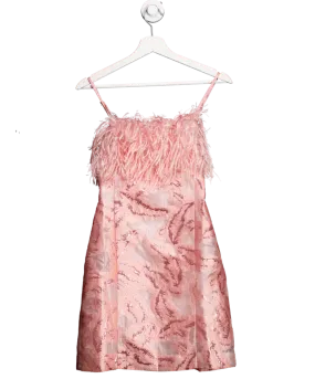 By Anthropologie Pink Feathered Metallic Mini Dress UK XS