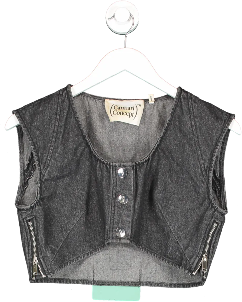 Cannari Concept Black Denim Button Front Crop Top UK 8