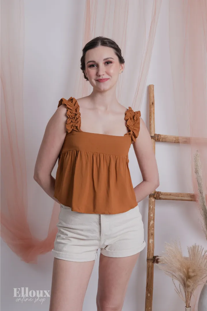 Caramel Ruffle Strap Semi Crop Top