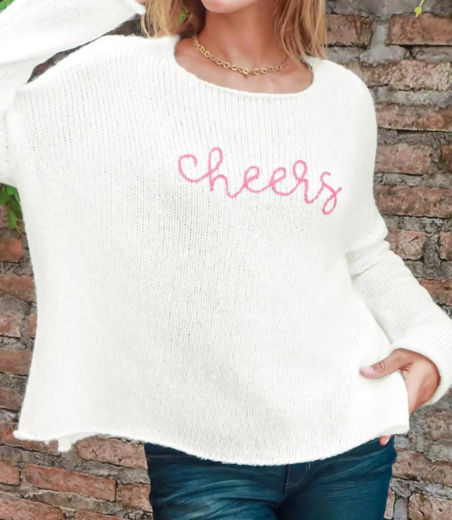 'cheers' Crewneck Sweater In White