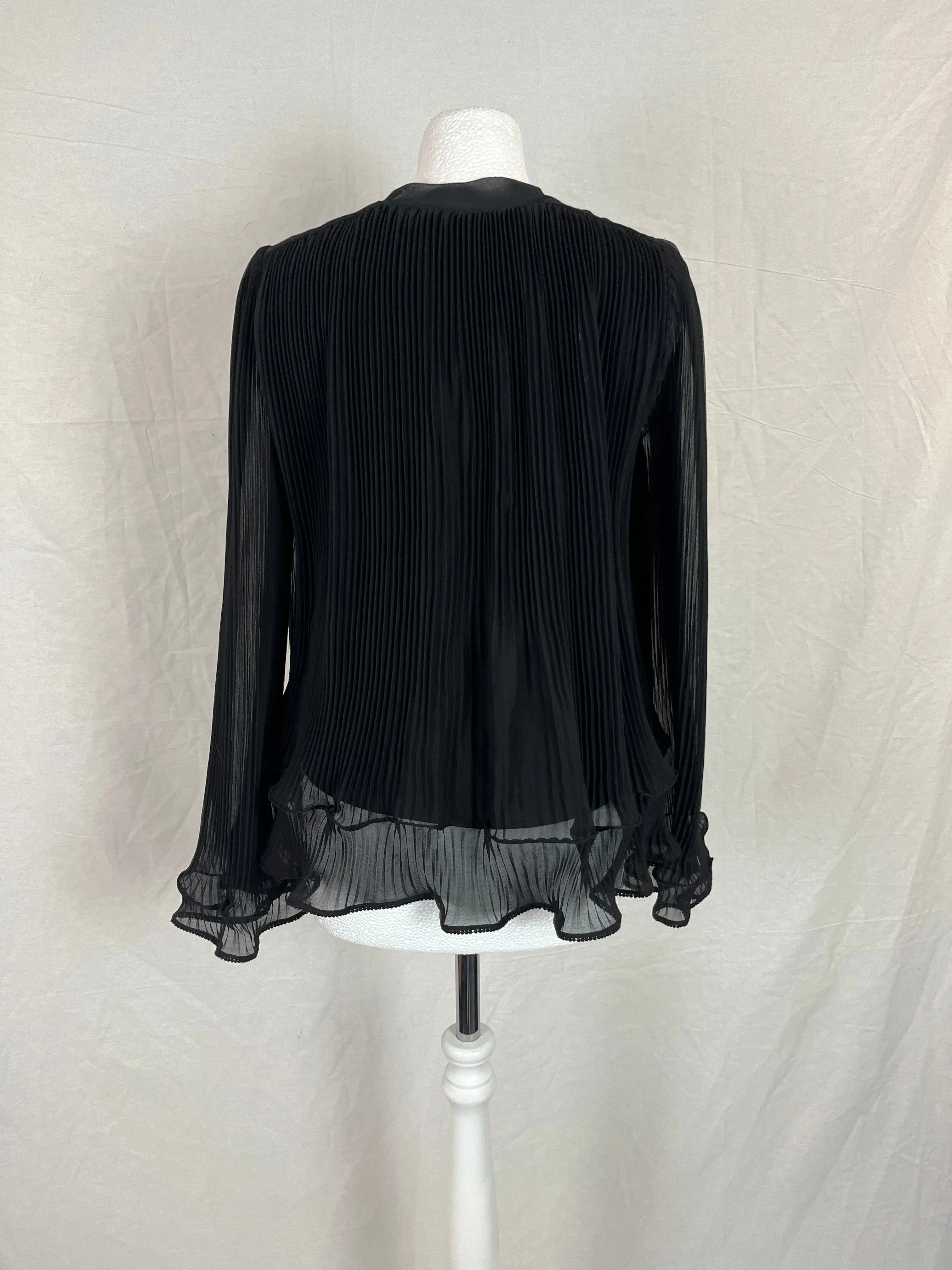 Chloe Black Plisse Tiered Chiffon Top XXS