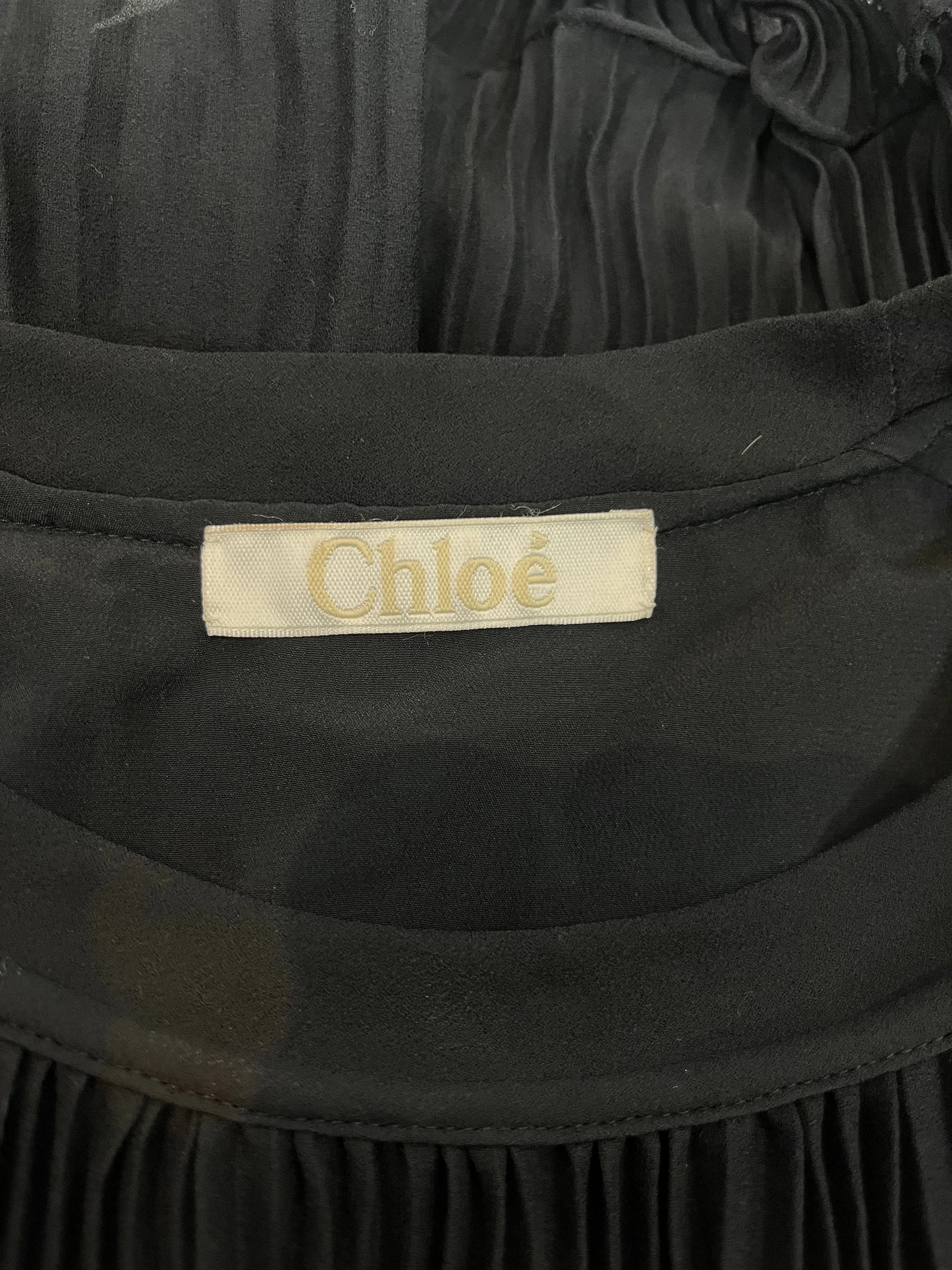 Chloe Black Plisse Tiered Chiffon Top XXS