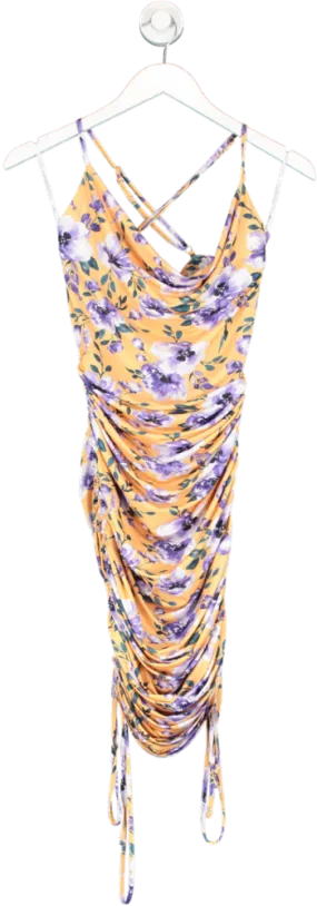 Club L Orange Floral Ruched Midi Dress UK 6