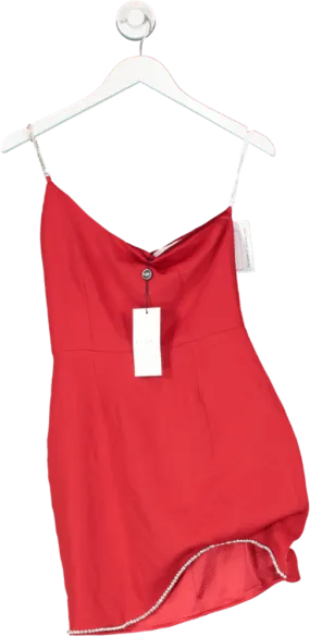 Club L Red Janet Asymmetric Mini Dress With Dimante Strap And Hem Trim UK 8