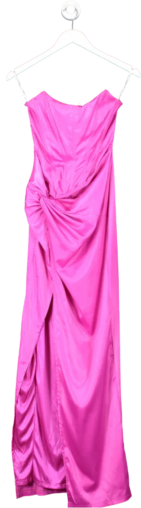 Club L Romancing Hot Pink Satin Bandeau Corset Maxi Dress UK 8