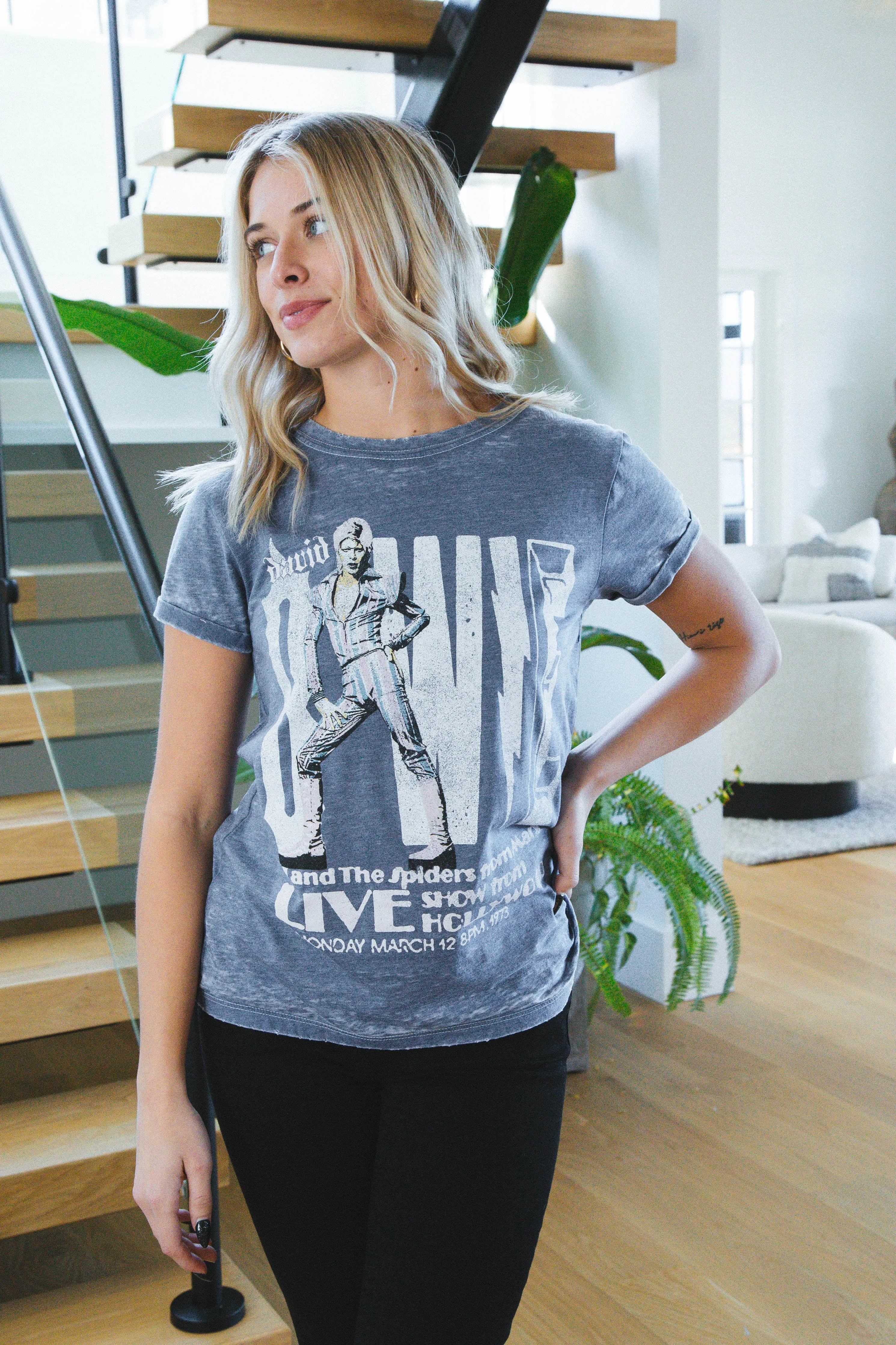 David Bowie Burn Out Tee, Vintage Blue | Recycled Karma