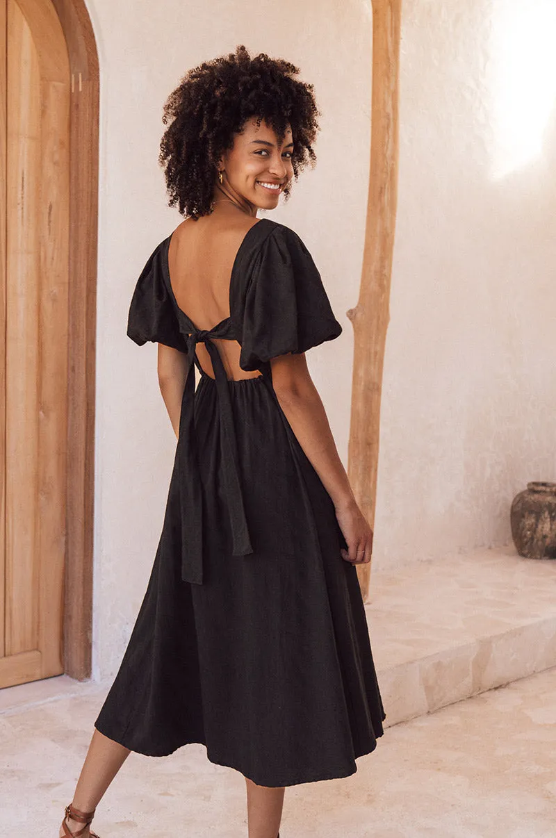 DAYDREAM Midi Dress - black cotton blend