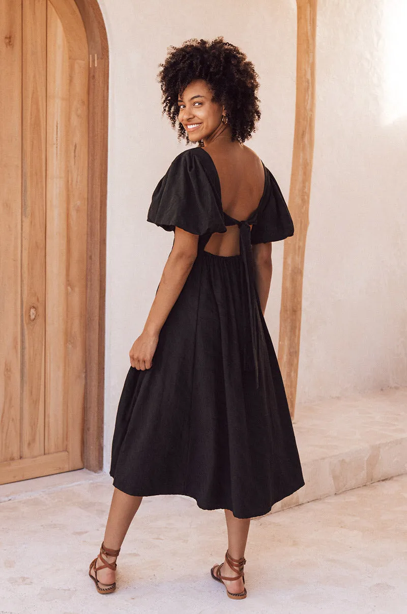 DAYDREAM Midi Dress - black cotton blend