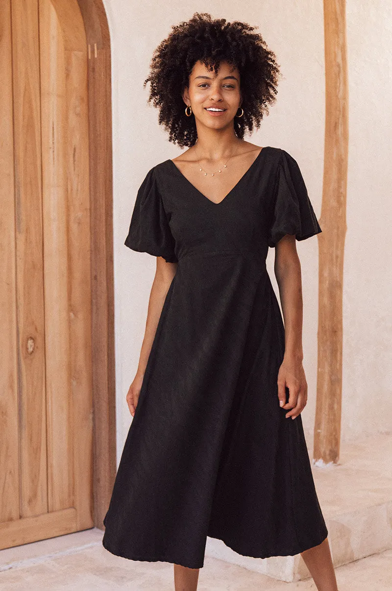 DAYDREAM Midi Dress - black cotton blend