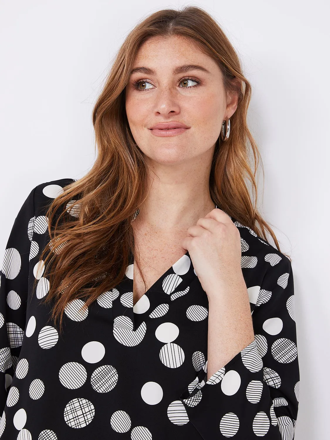 Dot Print Split Neck Blouse