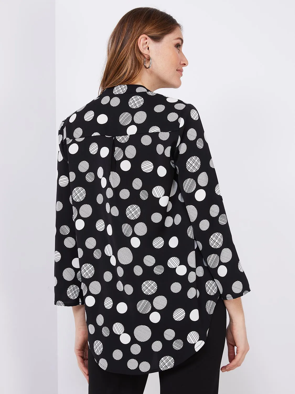 Dot Print Split Neck Blouse