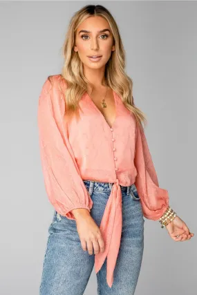 ESTELLE TIE FRONT TOP - CORAL Buddy Love Clothing