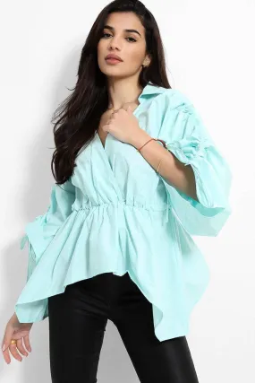 Exaggerated Drawstring Sleeves Peplum Blouse