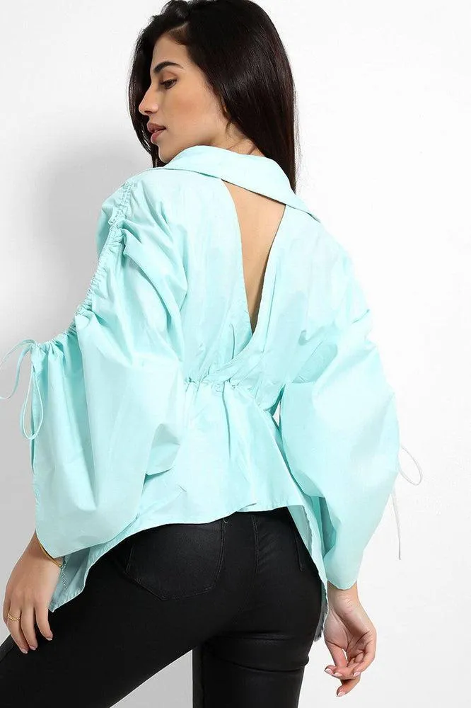 Exaggerated Drawstring Sleeves Peplum Blouse