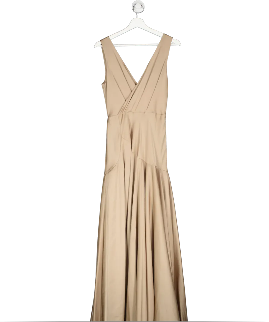 fame & partners Beige Satin Maxi Dress Gown UK 8