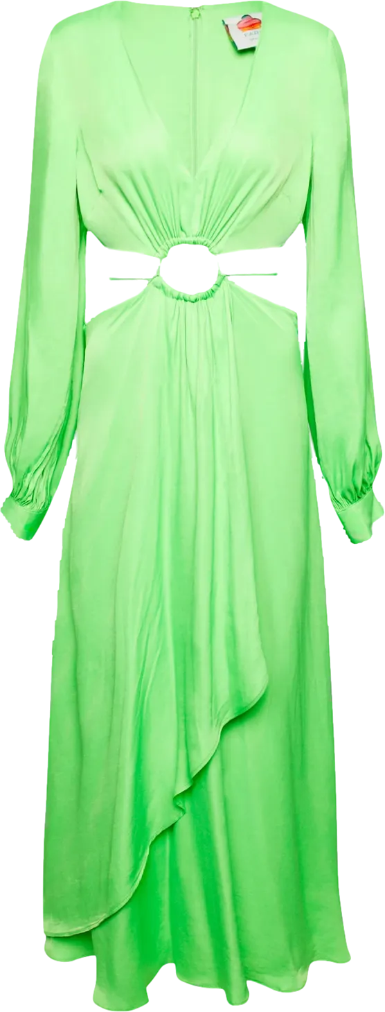 FARM RIO Lime Green Cut Out Long Sleeve Maxi Dress UK M