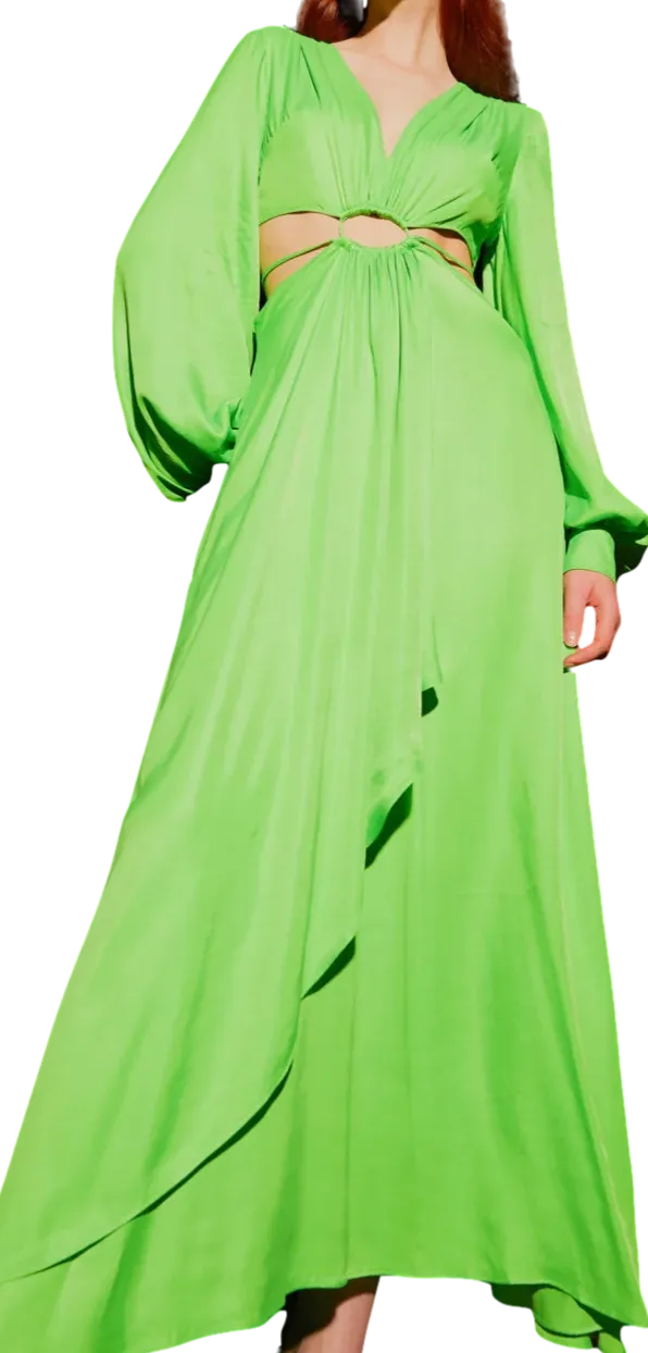 FARM RIO Lime Green Cut Out Long Sleeve Maxi Dress UK M