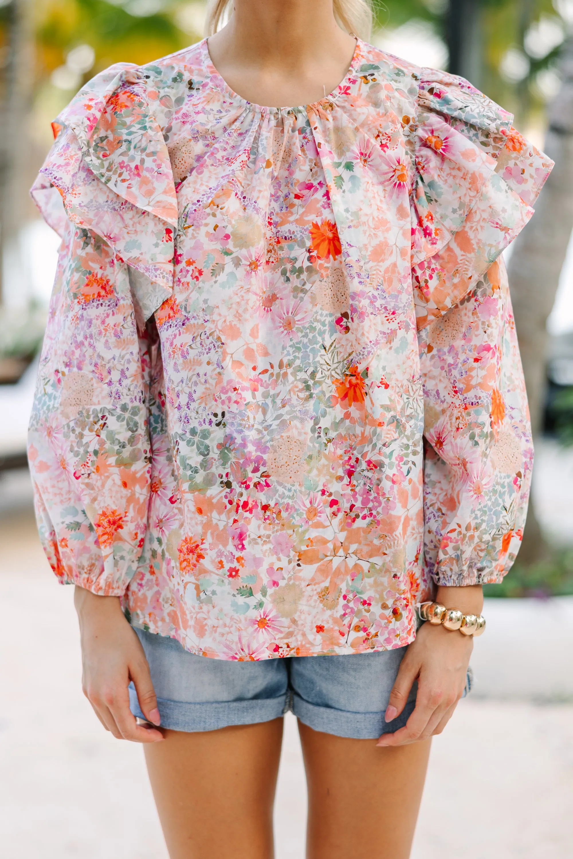 Feeling At Peace Pink Ditsy Floral Blouse