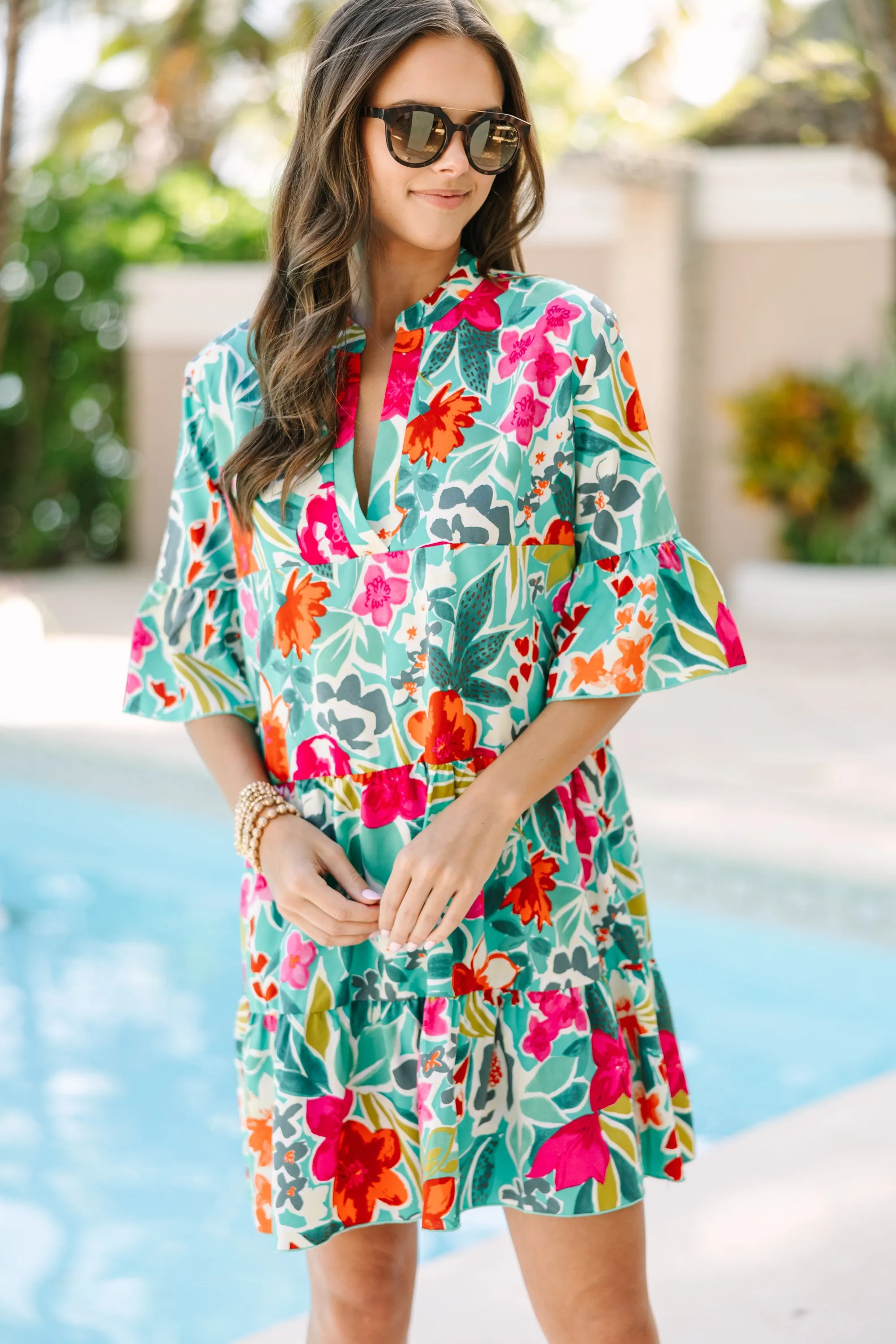 Feeling Like Love Jade Green Floral Dress