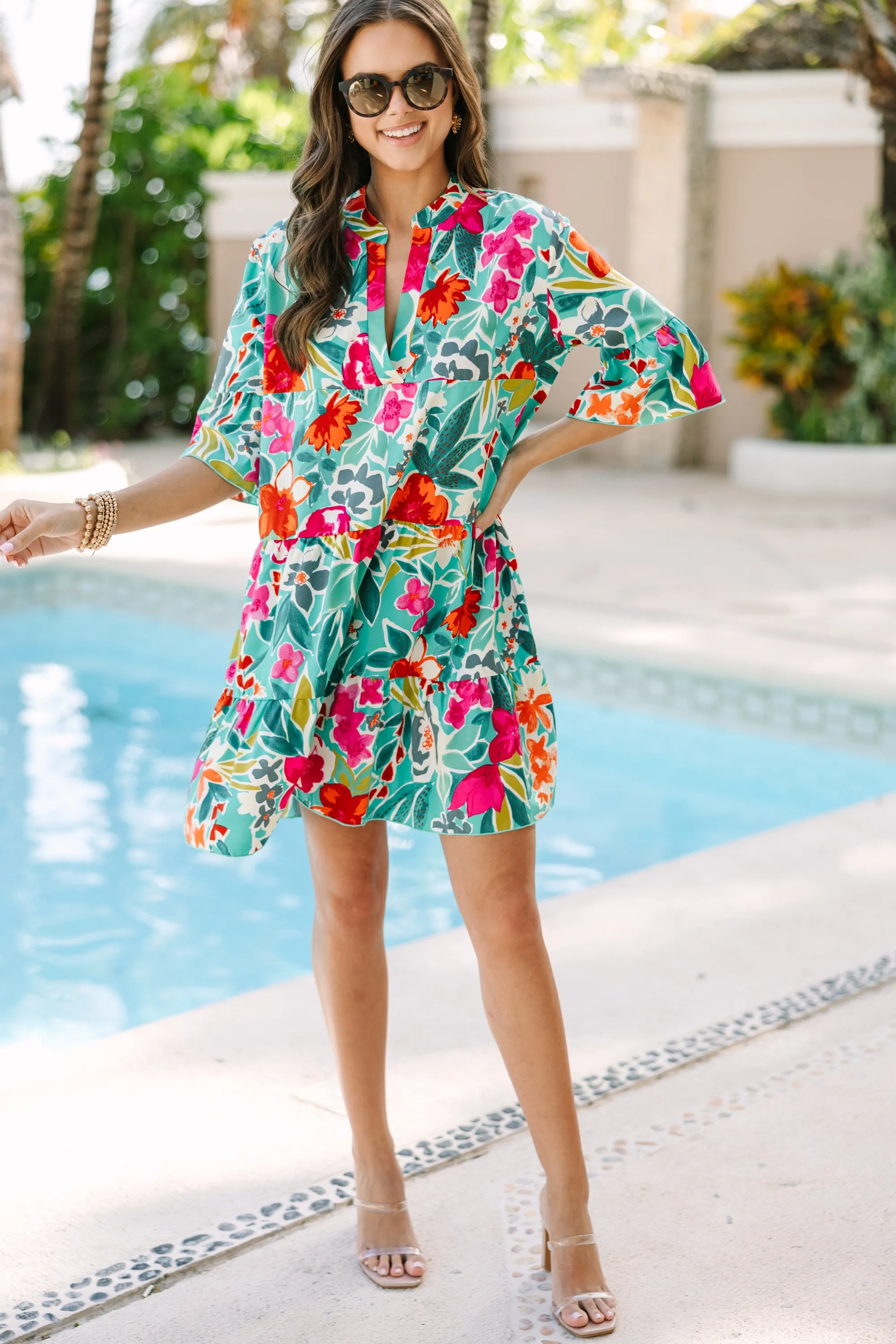 Feeling Like Love Jade Green Floral Dress