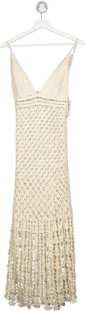 Flook The Label Beige Maxi Crochet Beach Dress UK XS