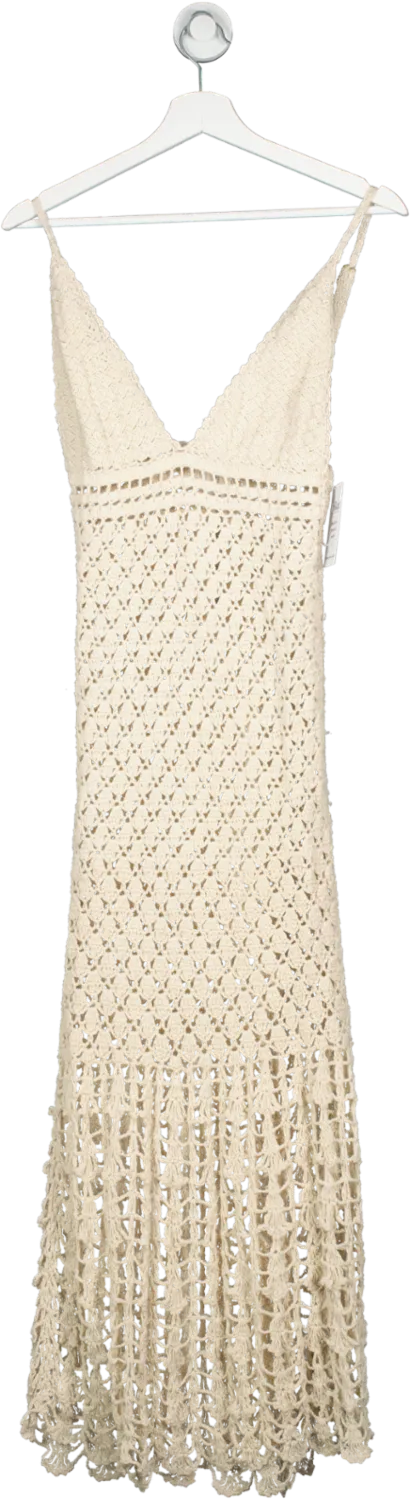 Flook The Label Beige Maxi Crochet Beach Dress UK XS