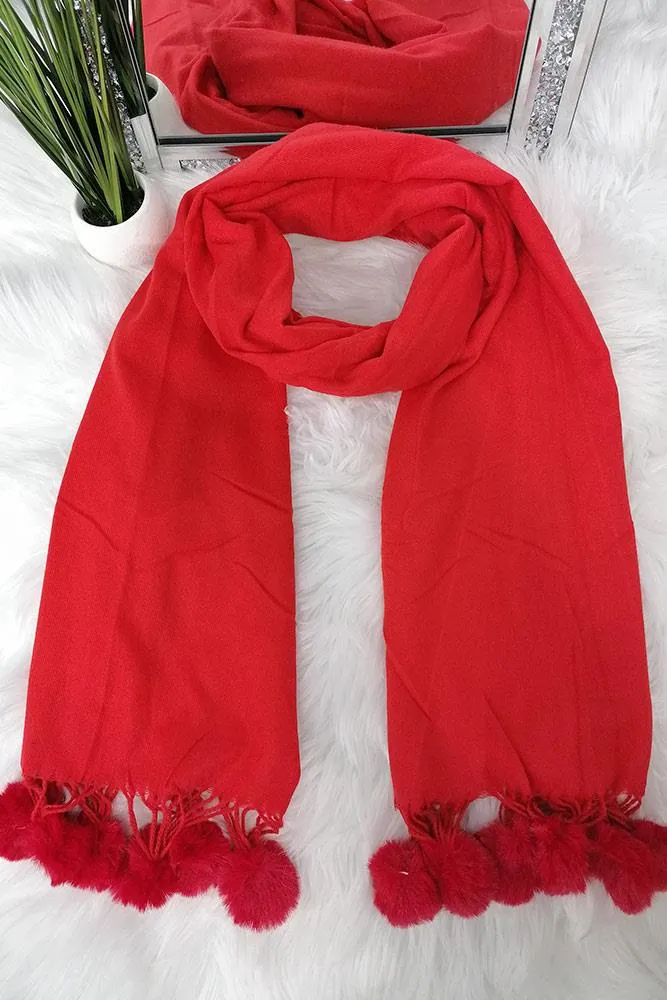 Fluffy Pom Pom Plain Scarves